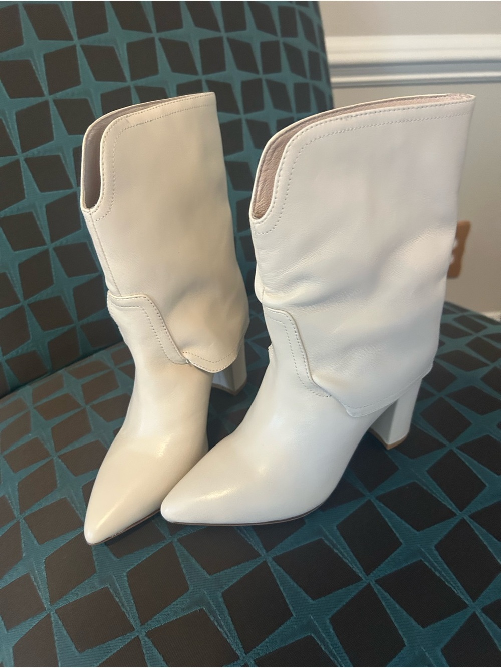 Pointed-Toe Cream Ankle Booties - Picture 2 of 9